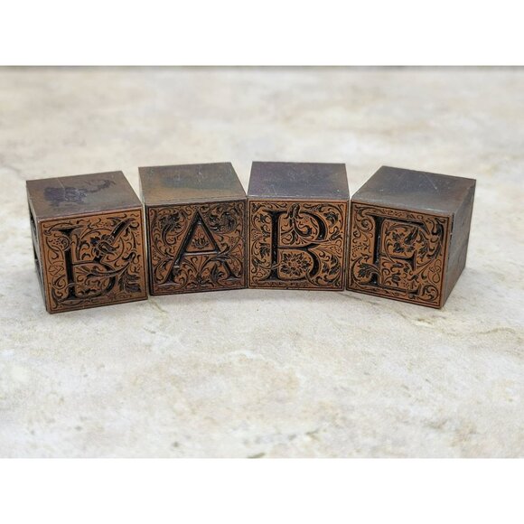 Antique Copper Capital Letter B A R E Printing Block Set of 4 Blocks Art Nouveau - Picture 6 of 8
